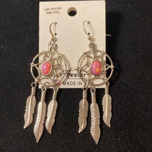 Wheeler,NWT Ladies lab created pink opal dream catcher earrings. Made in the USA